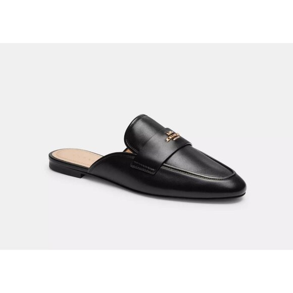 Coach Samie Slide on Mule Flat Shoes Women's Size 6 Black Leather Round Toe - Picture 1 of 4